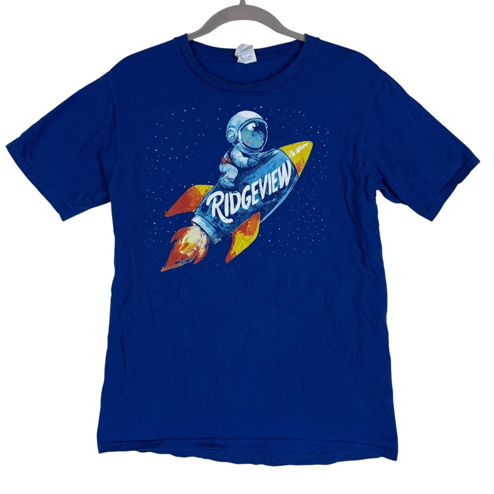 Port & Company Shirt Mens Small Blue Ridgeview Astronaut Rocket Graphic Tee